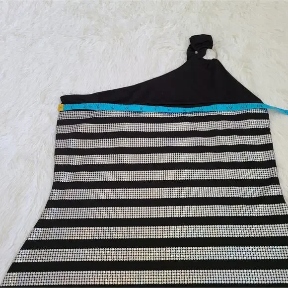 Egen Y2K Black And Silver One Shoulder Blouse SZ M - Picture 4 of 8